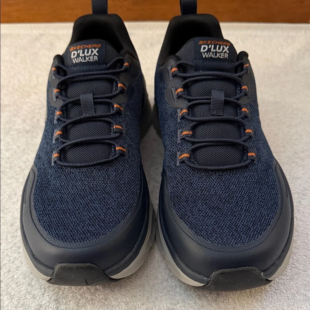 Skechers D'LUX Walker 2.0 Slip-On Sneakers SN232179 Wide Width Navy/Grey/Orange - Picture 2 of 12